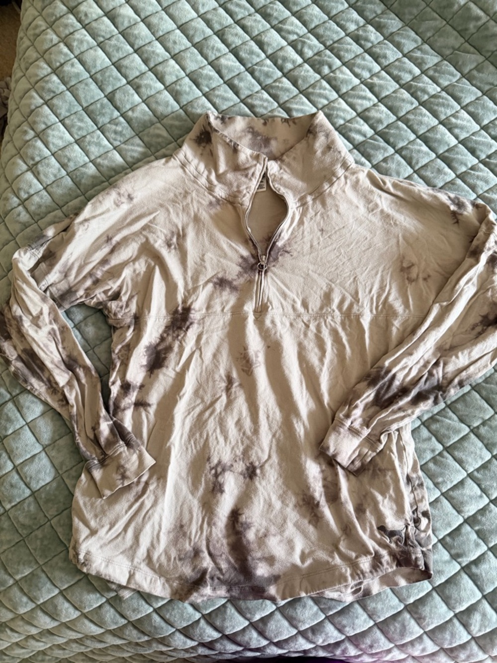 Grey Tie-Dye Half-Zip Long Sleeve Top